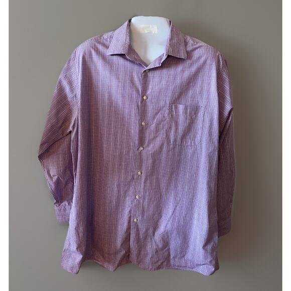 Vintage Dockers Long Sleeve Purple Plaid Cotton No Iron Shirt XL 17/17.5 34/35 - Picture 1 of 7